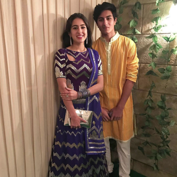 Sara Ali Khan with brother Ibrahim at the Bachchan's Diwali bash.