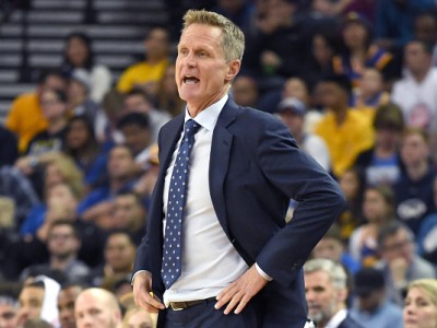 Head coach Steve Kerr of the Golden State Warriors looks on against the Los Angeles Lakers in the first half of their NBA basketball game at ORACLE Arena on November 23, 2016 in Oakland, California. 