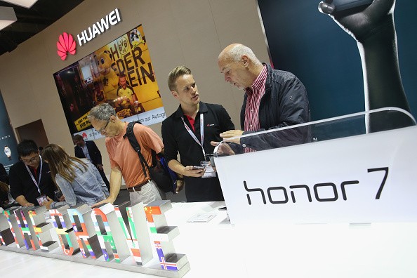Huawei Honor 8 predecessor, Honor 7 smartphone at the Huawei stand at the 2015 IFA consumer electronics and appliances trade fair on September 4, 2015 in Berlin, Germany.