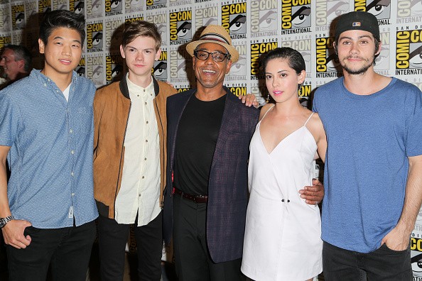 Actors Ki Hong Lee, Thomas Brodie-Sangster, Giancarlo Esposito, Rosa Salazar and Dylan O'Brien arrive at the 'Maze Runner' press room on July 11, 2015 in San Diego, California. 