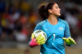 Hope Solo #1 of United States looks on during the Women's Group G first round match between the United States and New Zealand during the Rio 2016 Olympic Games at Mineirao Stadium on August 3, 2016 in Belo Horizonte, Brazil.