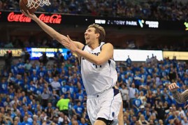 Dirk Nowitzki #41 of the Dallas Mavericks takes a shot against the Oklahoma City Thunder during game three of the Western Conference Quarterfinals of the 2016 NBA Playoffs at American Airlines Center on April 21, 2016 in Dallas, Texas.