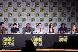 Actors Tyler Hoechlin, Jeremy Jordan, Mehcad Brooks, Melissa Benoist, Chyler Leigh, and David Harewood and executive producer Sarah Schechter attend the 'Supergirl' Special Video Presentation and Q&A during Comic-Con International 2016 at San Diego Conven