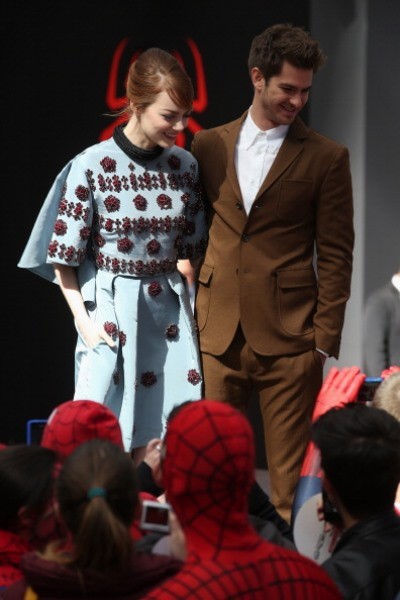 Emma Stone and Andrew Garfield attended the "The Amazing Spider-Man 2: Rise Of Electro" Berlin Photocall at Sony Centre on April 15, 2014 in Berlin, Germany.