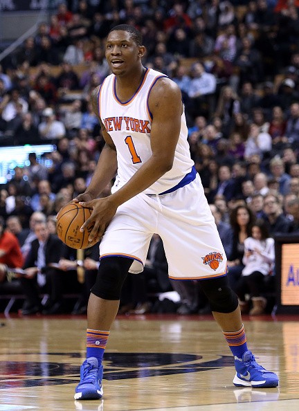 Kevin Seraphin as the New York Knicks player during an NBA game against Toronto Raptors on January 28, 2016 in Toronto, Ontario, Canada. 