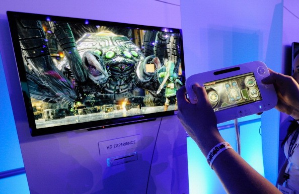 The new Nintendo game console Wii U is displayed at the Nintendo booth during the Electronic Entertainment Expo on June 7, 2011 in Los Angeles, California.
