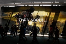 'Dark Souls 3' advertisment during the Annual Gaming Industry Conference E3 at the Los Angeles Convention Center on June 16, 2015 in Los Angeles, California. 