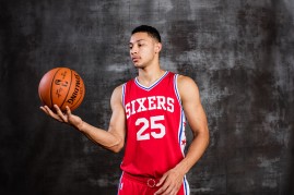Ben Simmons of the Philadelphia 76ers poses for the 2016 NBA Rookie Photoshoot in New York.