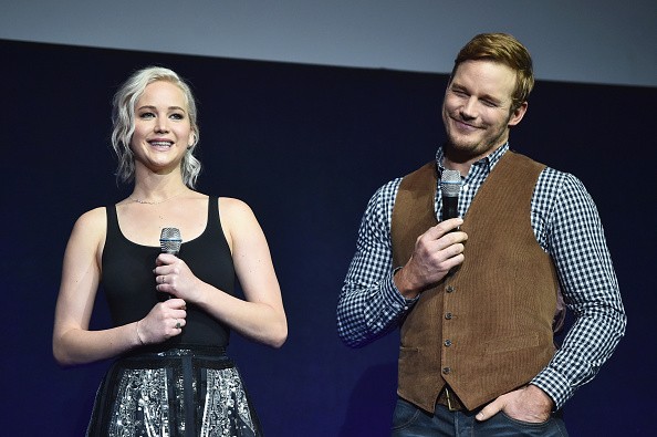 Actress Jennifer Lawrence (L) and actor Chris Pratt speak onstage during CinemaCon 2016 An Evening with Sony Pictures Entertainment: Celebrating the Summer of 2016 and Beyond.