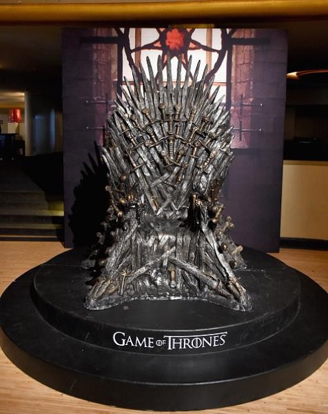 The Iron Throne on display during the announcement of the Game of Thrones® Live Concert Experience featuring composer Ramin Djawadi at the Hollywood Palladium on August 8 in Los Angeles, California.