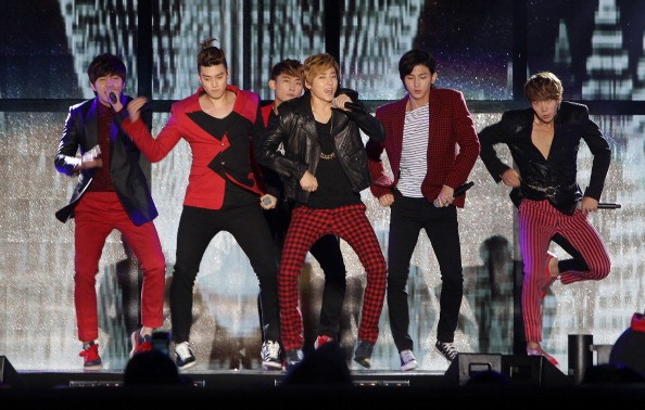 K-POP star U-Kiss perform on stage during the K-POP festival on September 28, 2013 in Wonju, South Korea. 
