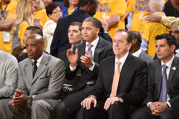 Head coach Tyronn Lue of the Cleveland Cavaliers during the game against the Golden State Warriors in the 2016 NBA Finals at ORACLE Arena in Oakland, California. 