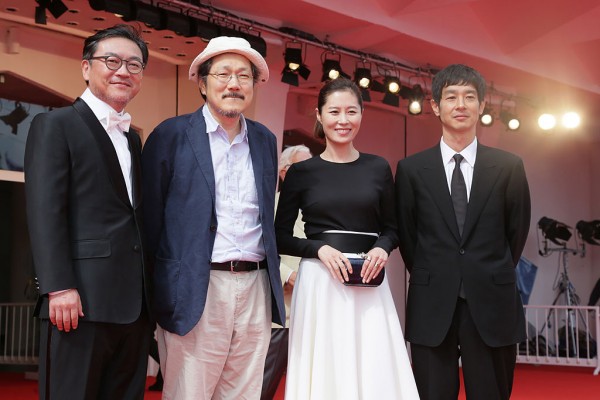 Actor Kim Euisung, director Hong Sangsoo, acrtors Moon Sori and Ryo Kase attend the 'Hill Of Freedom' - Premiere during the 71st Venice Film Festival on September 2, 2014 in Venice, Italy