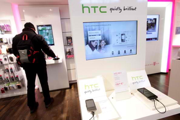 HTC phones lie on display at a shop of German telecommunications provider Deutsche Telekom on February 23, 2010 in Berlin, Germany.