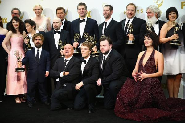 The cast and crew of "Game of Thrones," winners of the award for Outstanding Drama Series', posed in the press room at the 67th Annual Primetime Emmy Awards at Microsoft Theater on September 20, 2015 in Los Angeles, California.