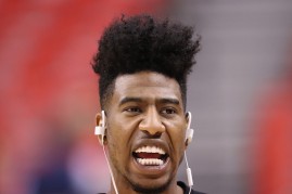 Iman Shumpert of the Cleveland Cavaliers warms up prior to the game against the Toronto Raptors on May 21, 2016. 