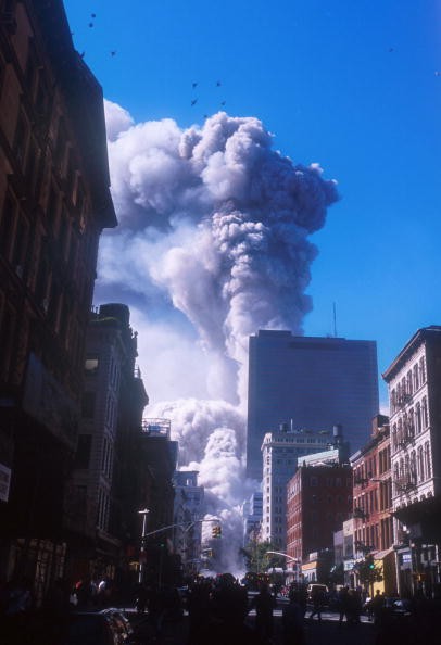 Smoke billows from the World Trade Center's twin towers after they were struck by commercial airliners in a suspected terrorist attack September 11, 2001 in New York City. 