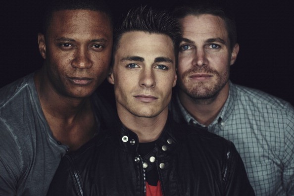 In this handout photo provided by Warner Bros, David Ramsey, Colton Haynes, and Stephen Amell of "Arrow" attended Comic-Con International 2014 on July 26, 2014 in San Diego, California.