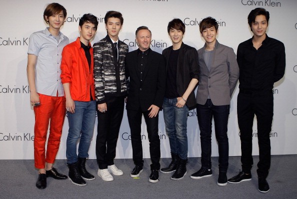 EXO members and Calvin Klein Jeans director Kevin Carrigan in attendance during the "Infinite Loop" exhibition.