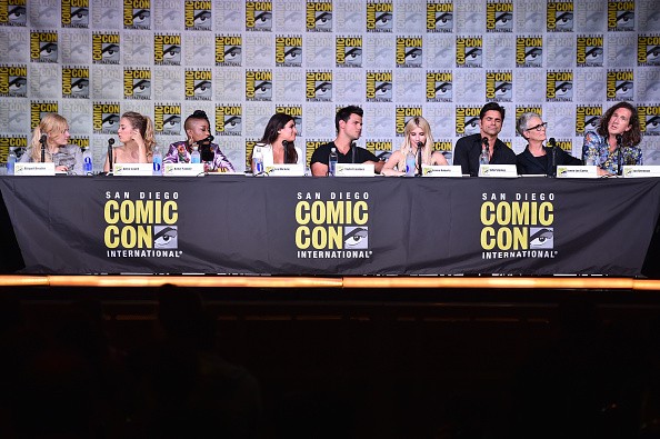 The cast with writer Ian Brennan attended the "Scream Queens" panel during Comic-Con International 2016 at San Diego Convention Center on July 22 in San Diego, California.