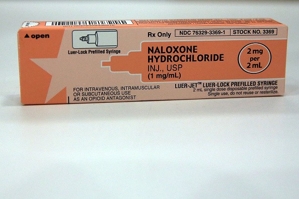 A box of the overdose antidote Naloxone Hydrochloride sits on a counter at a Walgreens store on February 2, 2016 in New York City. 