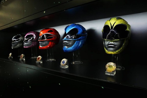 Power Rangers helmets and gems are displayed for fans to see.