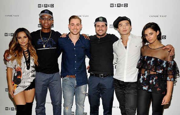 The cast of the Power Rangers movie Becky G, RJ Cyler, Dacre Montgomery, director Dean Israelite, Ludi Lin and Naomi Scott attend the WIRED Cafe during Comic-Con International 2016 at Omni Hotell on July 21, 2016 in San Diego, California.