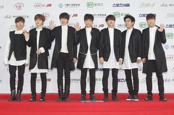 Infinite arrive for the 24th Seoul Music Awards at the Olympic Park on January 22, 2015 in Seoul, South Korea.
