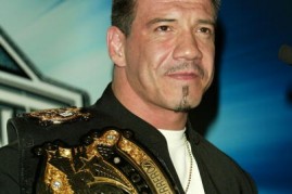 Eddie Guerrero arrives at Wrestle Mania conference in New York City.