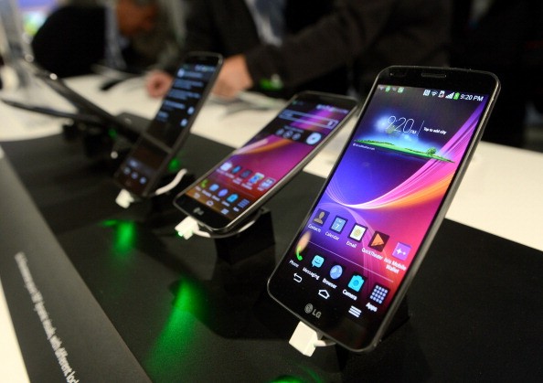 The LG G Flex telephone is on display at the LG booth at the 2014 International CES at the Las Vegas Convention Center on January 7, 2014 in Las Vegas, Nevada. 