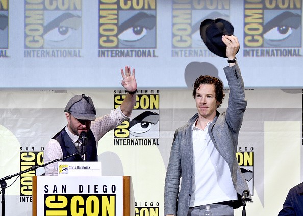 Moderator Chris Hardwick (L) and actor Benedict Cumberbatch attend the 'Sherlock' panel during Comic-Con International 2016 at San Diego Convention Center on July 24, 2016 in San Diego, California. 