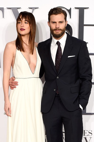 Actress Dakota Johnson and actor Jamie Dornan during the UK premiere of "Fifty Shades of Grey."