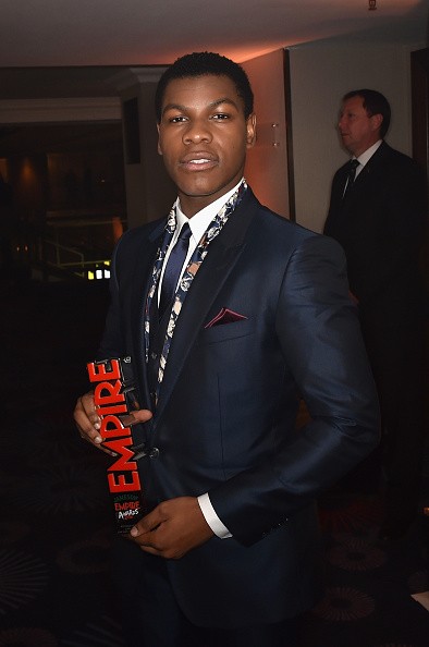 John Boyega posed with the award for Best Male Newcome in the winners room at the Jameson Empire Awards 2016 at The Grosvenor House Hotel on March 20 in London, England. 