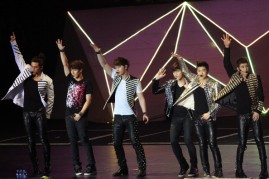 South Korean boy band 2PM perform during a concert in Hong Kong.