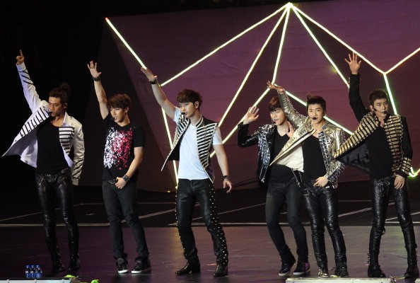 South Korean boy band 2PM perform during a concert in Hong Kong.