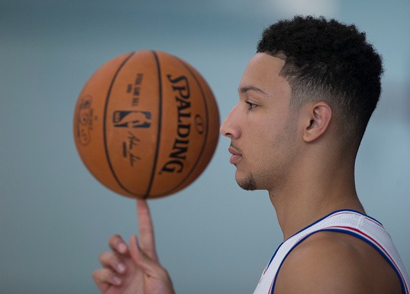 Ben Simmons of the Philadelphia 76ers spins a basketball on his finger during media day on September 26, 2016 in Camden, New Jersey. 