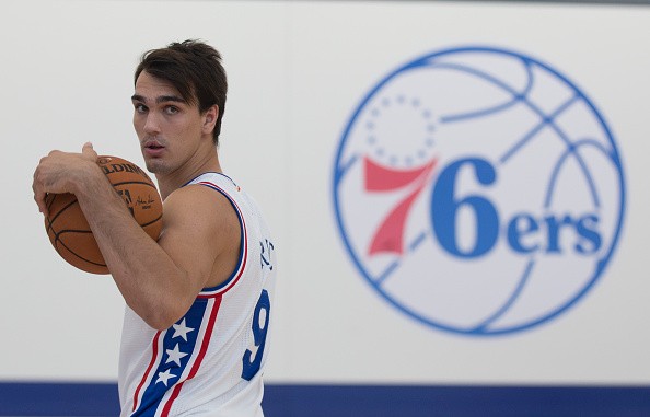 Dario Saric of the Philadelphia 76ers looks on during media day on September 26, 2016 in Camden, New Jersey. 