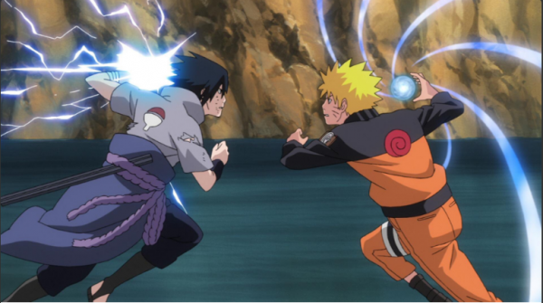 Naruto Shippuden cover art featuring Sasuke (left) and Naruto (right).