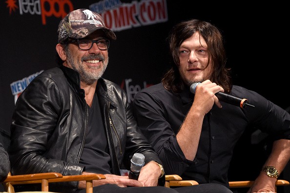  Jeffrey Dean Morgan and Norman Reedus speak onstage at AMC presents 'The Walking Dead' at New York Comic Con at The Theater at Madison Square Garden on October 8, 2016 in New York City. 