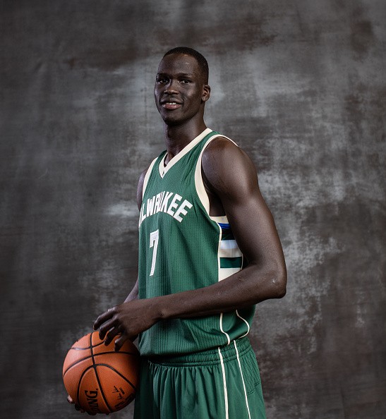 Thon Maker of the Milwaukee Bucks poses for a portrait during the 2016 NBA Rookie Photoshoot at Madison Square Garden Training Center on August 7, 2016 in Tarrytown, New York