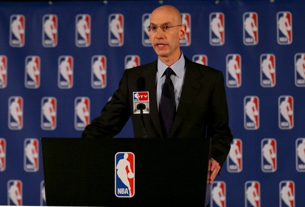 NBA Commissioner Adam Silver holds a press conference to discuss Los Angeles Clippers owner Donald Sterling at the Hilton Hotel on April 29, 2014 in New York City.