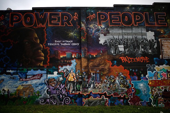 A mural of Freddie Gray near the location where he was arrested is shown August 10, 2016 in Baltimore, Maryland. 