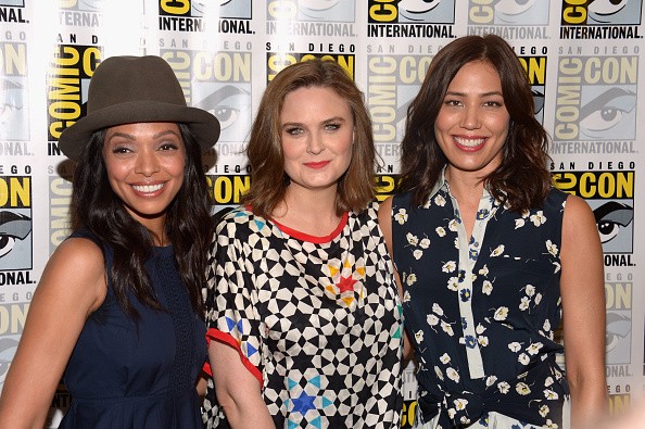 Actresses Tamara Taylor, Emily Deschanel, and Michaela Conlin attended Comic-Con International 2016 "Bones" press line at Hilton Bayfront on July 22 in San Diego, California. 