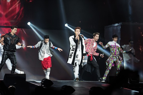 2PM perform at the K-Pop "Go Crazy" World Tour in New Jersey.