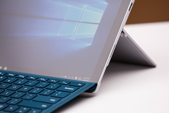 A new Microsoft Surface Pro 4 sit on display at a media event for new Microsoft products on October 6, 2015 in New York City. 