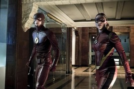Grant Gustin as The Flash and Violett Beane as Jesse Quick on 