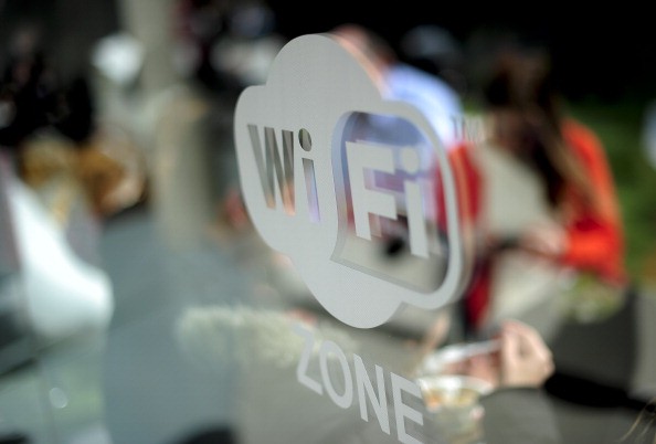 A wifi logo is pictured during the 2014 Mobile World Congress in Barcelona on February 26, 2014 