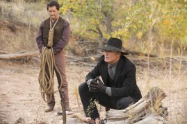 Clifton Collins Jr. (left) playing Lawrence and Ed Harris (right) as The Man in Black in HBO's new epic drama 