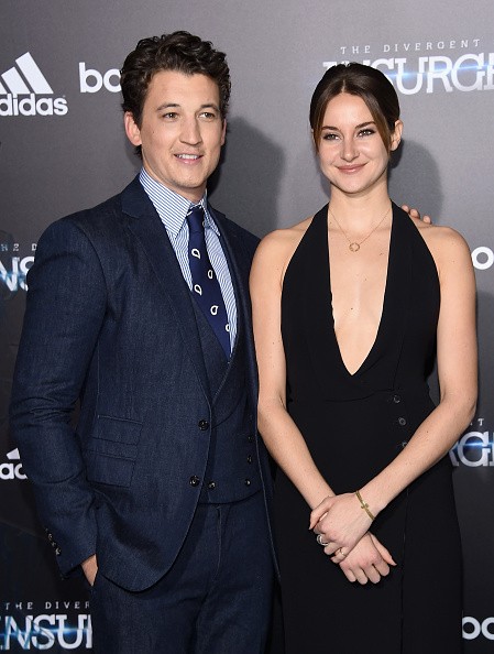 Actor Miles Teller (L) and actress Shailene Woodley attend 'The Divergent Series: Insurgent' New York premiere.
