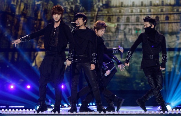 MBLAQ perform on the stage during a concert at the K-Collection In Seoul.